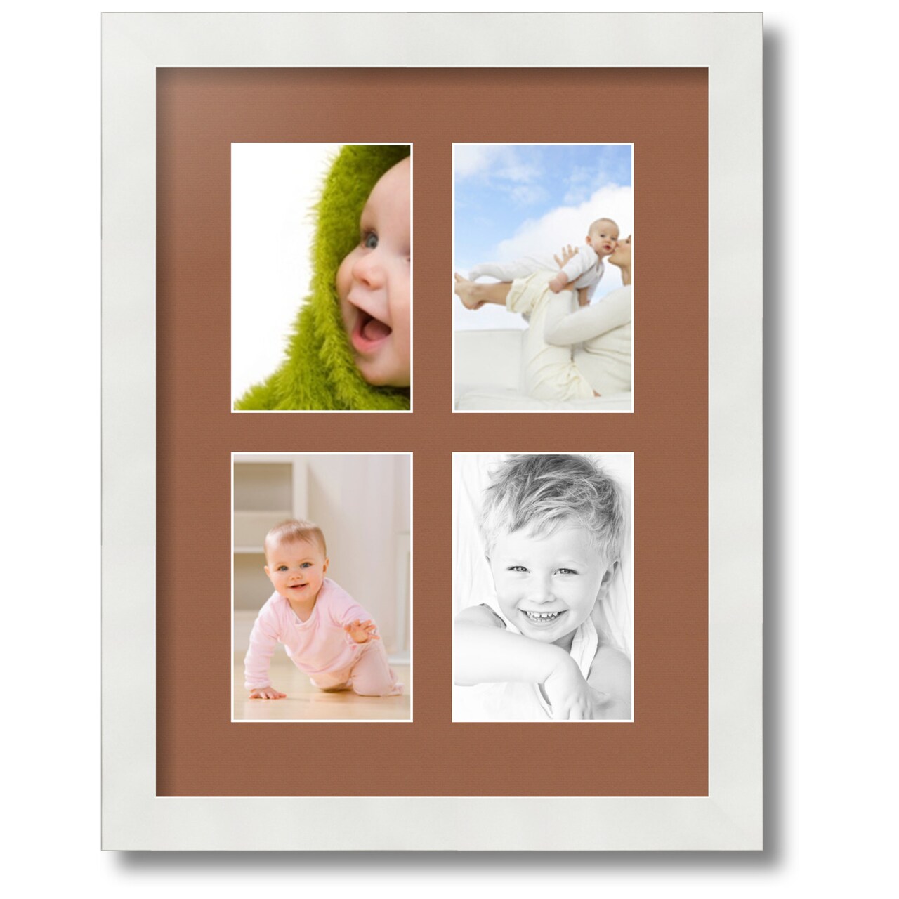 ArtToFrames Collage Photo Picture Frame with 4 - 4x6 inch Openings, Framed in White with Over 62 Mat Color Options and Regular Glass (CSM-3966-2)